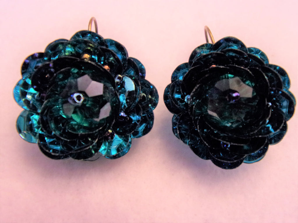 Beautiful Deep Teal  AB Crystal Sequin Vintage Inspired