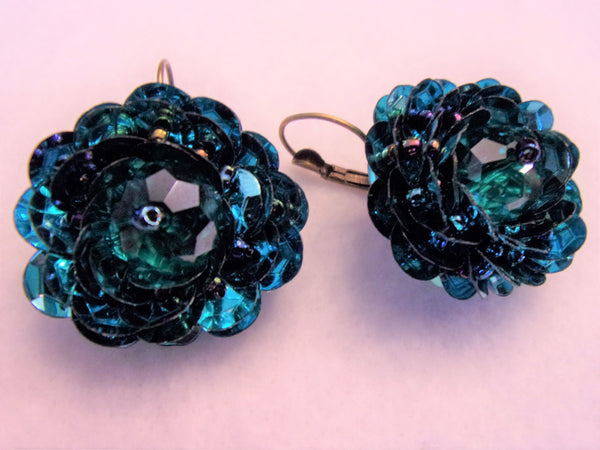 Beautiful Deep Teal  AB Crystal Sequin Vintage Inspired