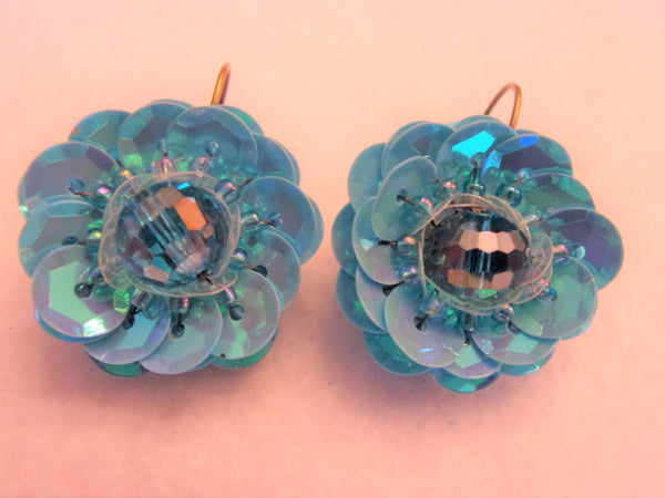 Baby Blue Crystal AB Sequin Vintage Inspired Earrings