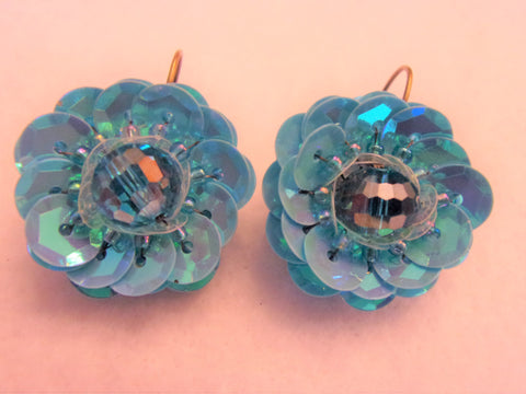 Baby Blue Crystal AB Sequin Vintage Inspired Earrings