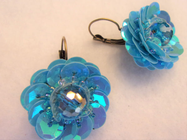 Baby Blue Crystal AB Sequin Vintage Inspired Earrings