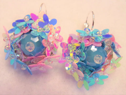 Pastel Iridescent Flower Sequin Blue Crystal Vintage Inspired