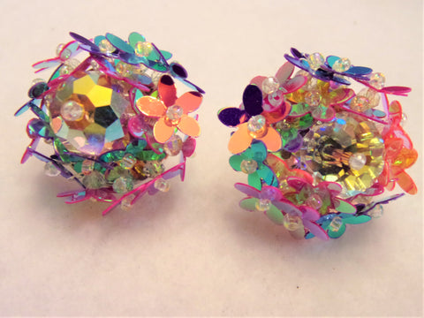 Vintage Inspired Crystal Party Sequin Flower Swarovski Center Earring