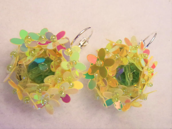 Spring Yellow Flower Sequin Vintage Inspired Earring