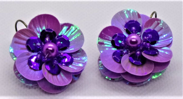 Purple AB Sequin Iridescent Flower Earring