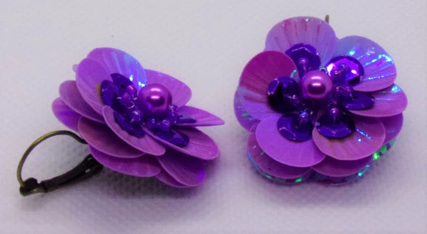 Purple AB Sequin Iridescent Flower Earring
