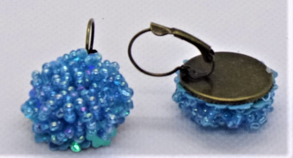 Blue Iridescent  AB Seed Bead Sequin Earring