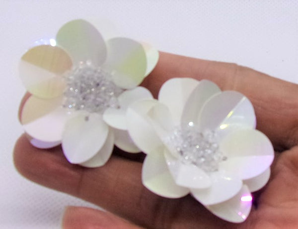 White AB Sequin Iridescent Crystal Wedding Earring
