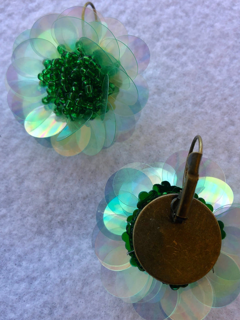 Green Iridescent Vintage Inspired Earrings