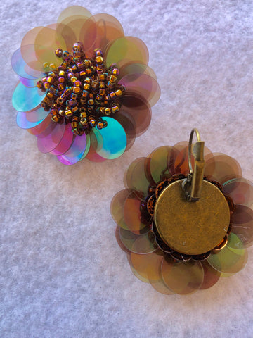Brown Iridescent Sequin Vintage Inspired Earrings