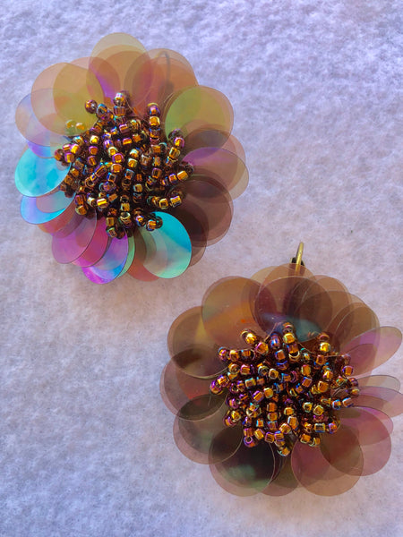 Brown Iridescent Sequin Vintage Inspired Earrings